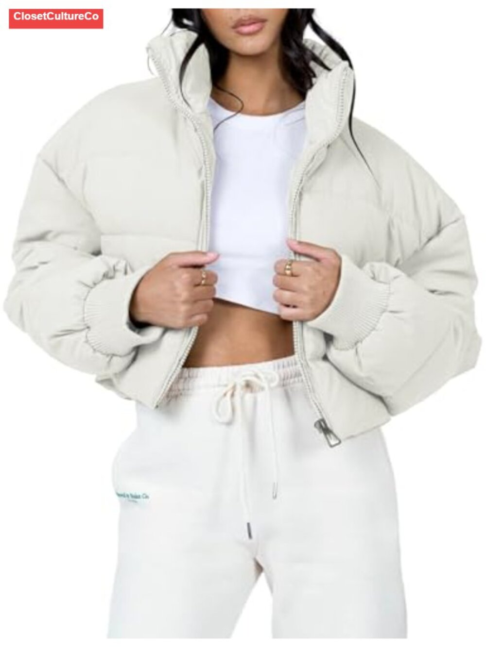 Women's Quilted Puffer Jacket Cropped Zip Up Padded Winter Coat